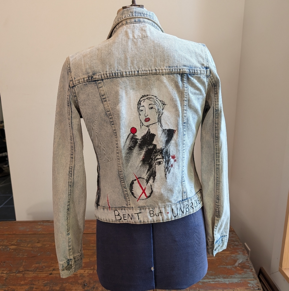 2/$25 Hand-painted Graphic Denim Jacket, Wearable Art